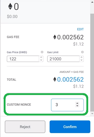 Fix a pending Ethereum transaction metamask. Set custom nonce