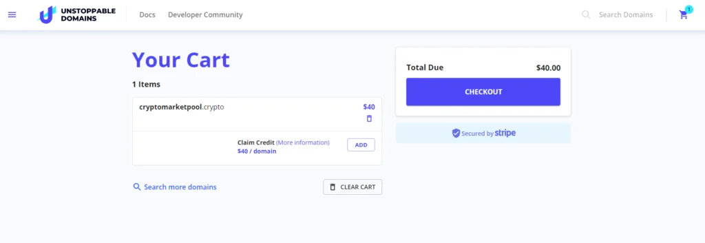 purchase a .crypto domain extension at unstoppable domains