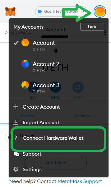 use ledger hardware wallet in Metamask configure 