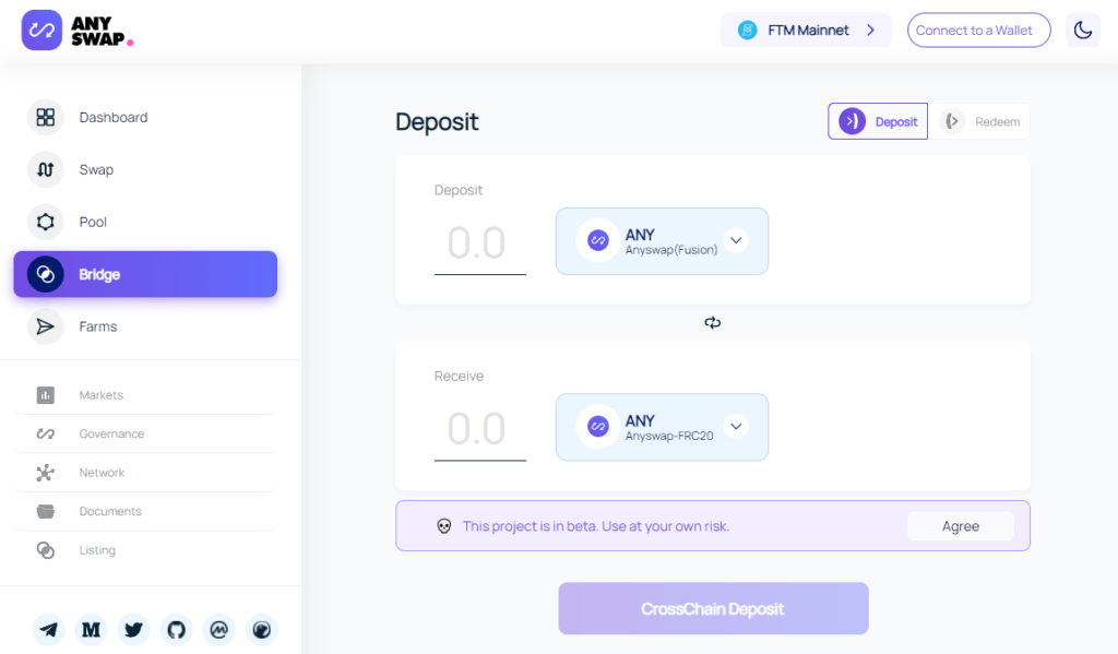 transfer funds to fantom using Anyswap