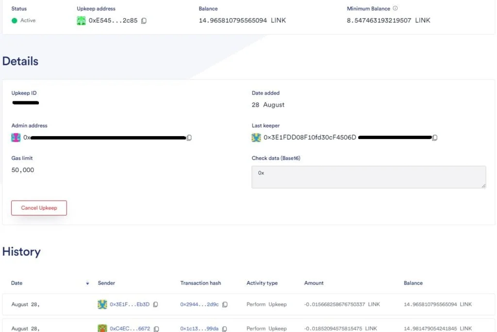 chain link keeper application page
