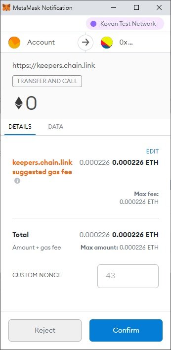 chain link keeper confirm metamask transaction