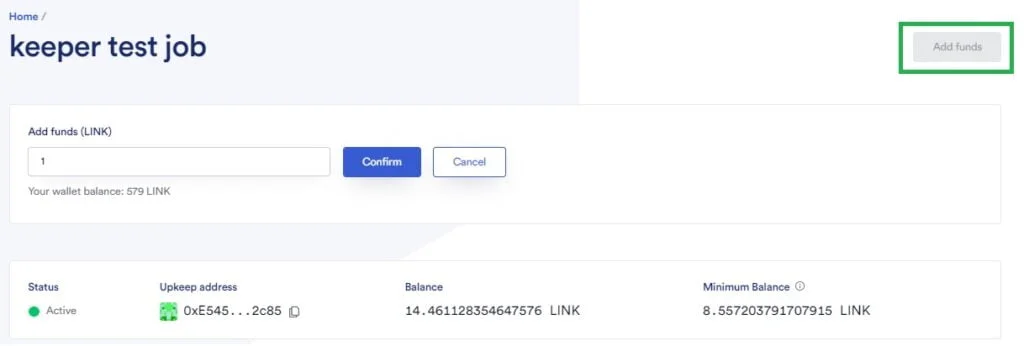 chain link keeper add funds