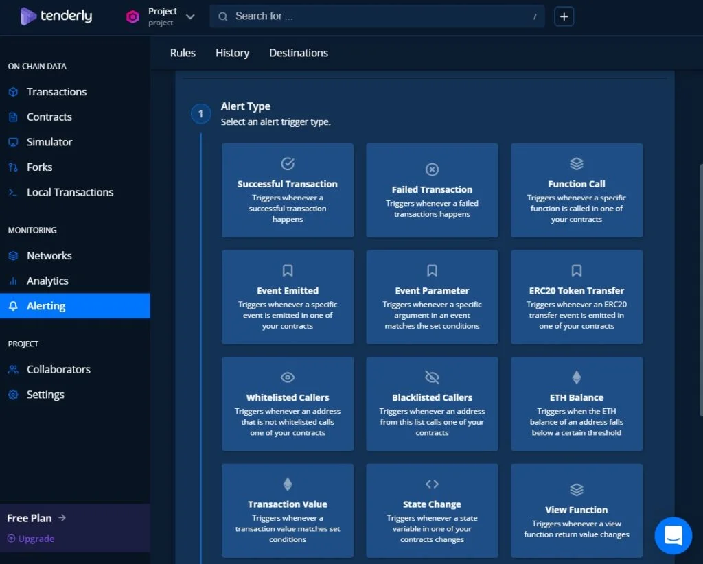 tenderly  smart contract alert type