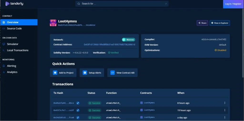 tenderly Toolkit features smart contract search