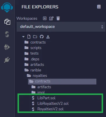 Remix directory structure for NFT ERC721 contract that supports secondary sales royalties file explorer in remix