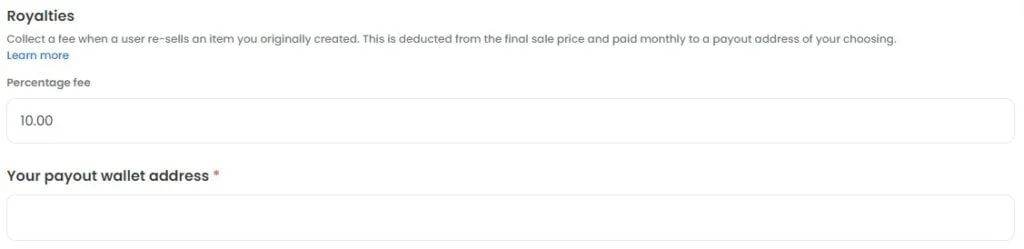 Open Sea collection royalties for secondary sales