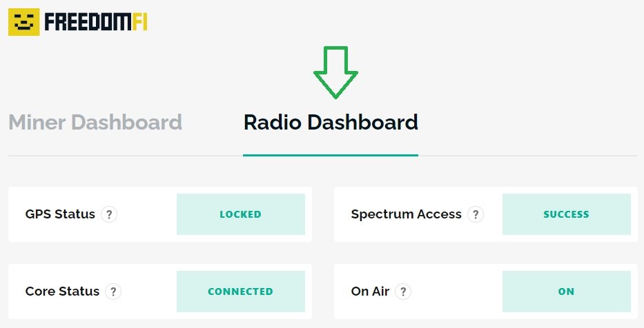 freedomfi 5g small cell dashboard to show gps status spectrum access core status and on air