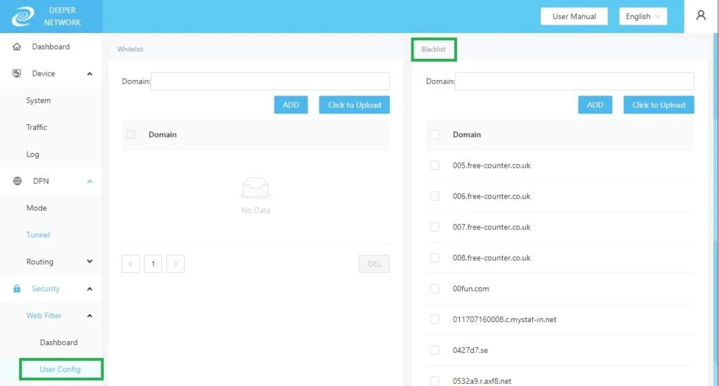 Configure a black list of domains in a Deeper Connect Mini or Pico